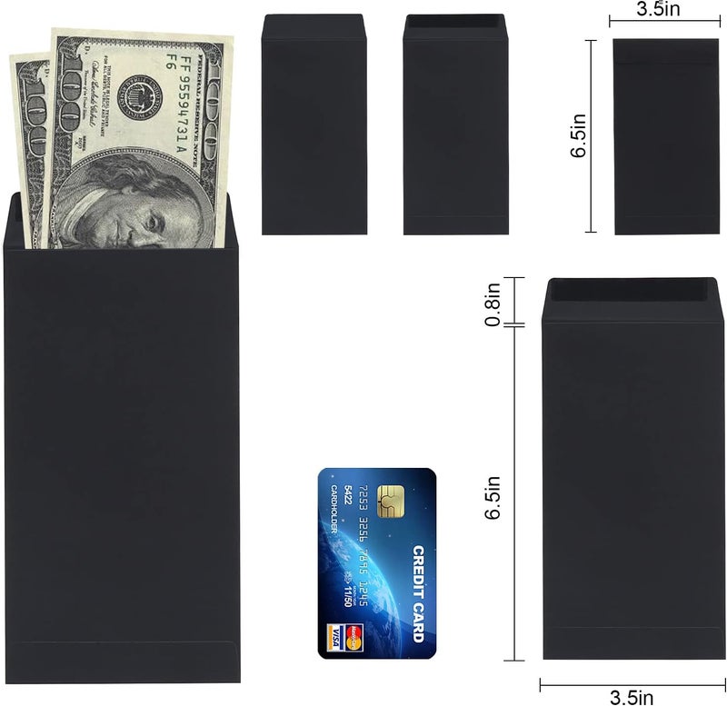 Keketer 100 Pack Cash Envelopes 6.7x3.5 Fit for Envelope Money Saving Challenge, 120 GSM Thick Money Envelopes for Cash Saving, Budgeting, Check, Coin, Tickets, small items & collectables Black - Image 2
